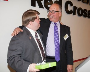 Stepping Stones Executive Director Chris Adams with Teddy Kremer, keynote speaker at 2016 Annual Meeting at the American Red Cross