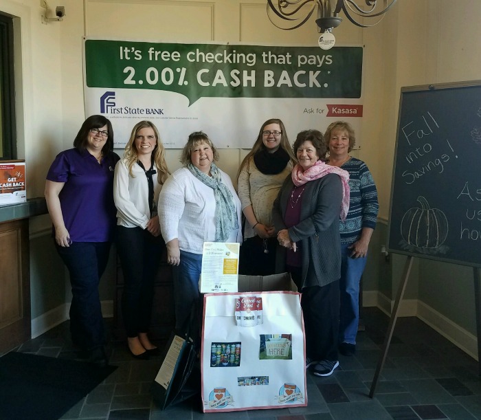 First State Bank staff gather donations for fall food drive - Stepping Stones Ohio